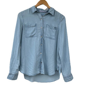 Calvin Klein Jeans Petite XS Chambray Button Down Shirt Light Blue Long Sleeve